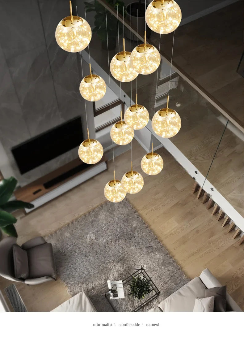 Starry Sky Staircase Chandelier Nordic Design Duplex Corridor Light Pendant Lights Apartment Hall