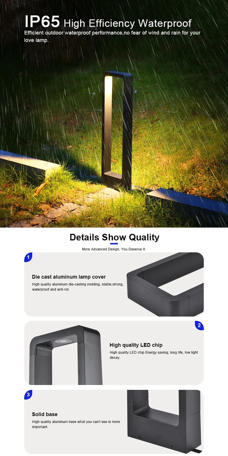 60Cm 80cm Waterproof Solar Garden Light Landscape Passage Highlighting Modern Light Emitting Diode Bollards Light