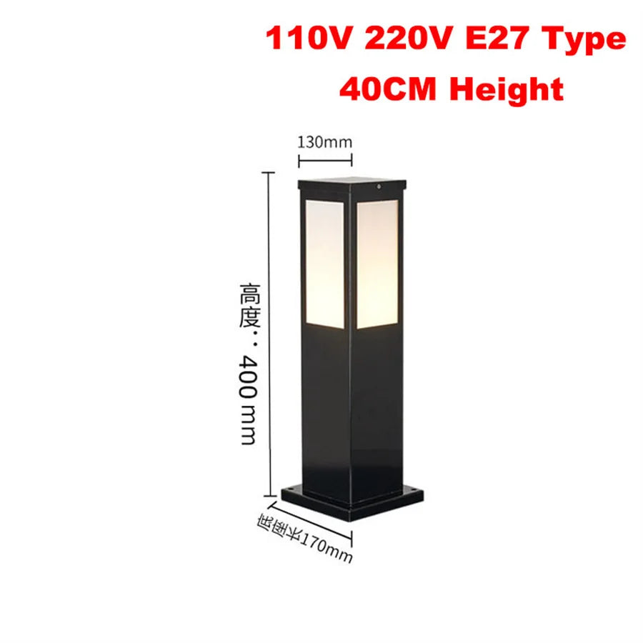 E27 Outdoor Path Light 40/60/80CM Pathway Post Light Waterproof Landscape LED Bollard Lighting Garden Backyard Lantern Lawn Lamp