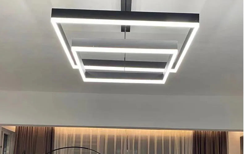 2026 LED Square Pendant Light For Dining Room Bedroom Living Room Home Loft Decor Modern Black Aluminum Hanging Lamp