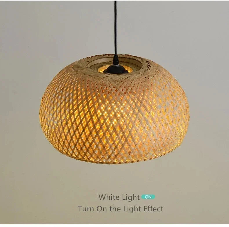 Japanese Chandelier Natural Bamboo Rattan Pendant Lights Handmade Weaving Hanging Lamps Wicker Shades E27 Lighting Suspension