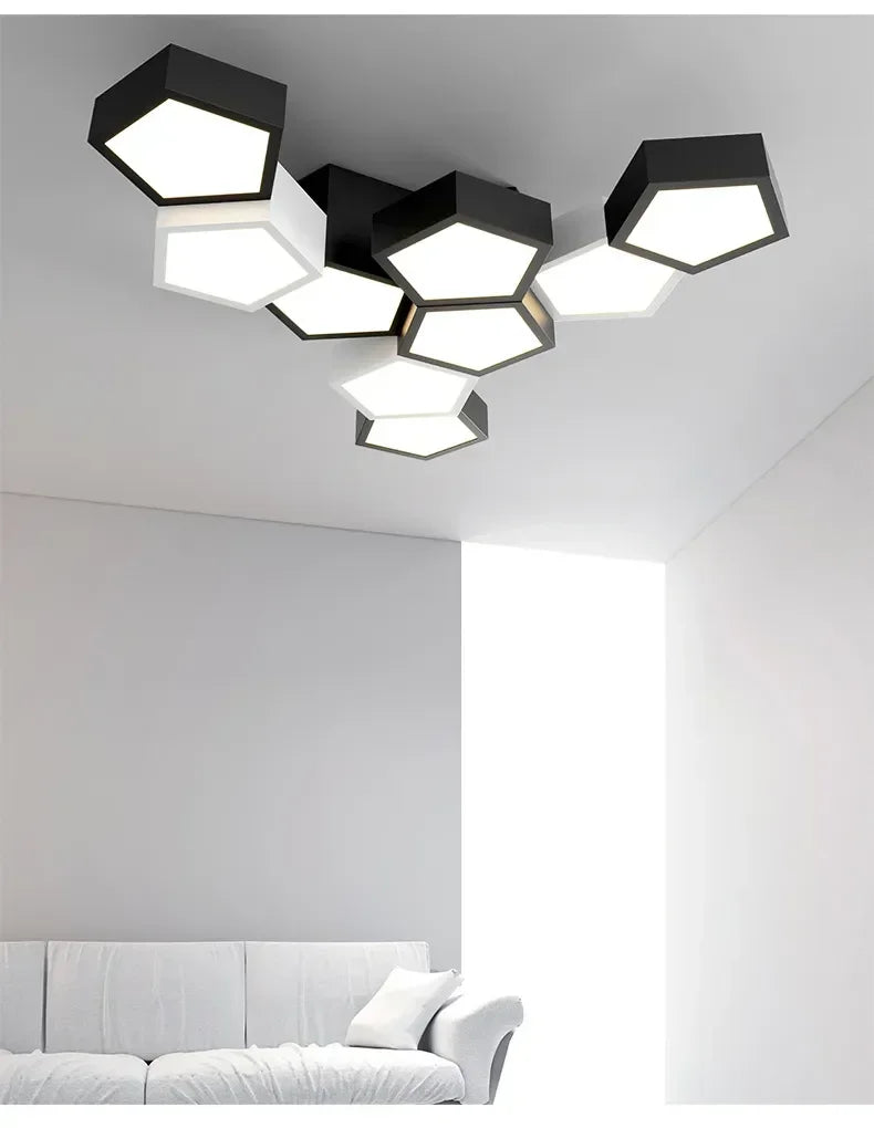 Nordic Designer Combination Honeycomb LED Indoor Ceiling Lamp,Remote Dimming Lustres Living Room Pendant Light Bedroom Decor