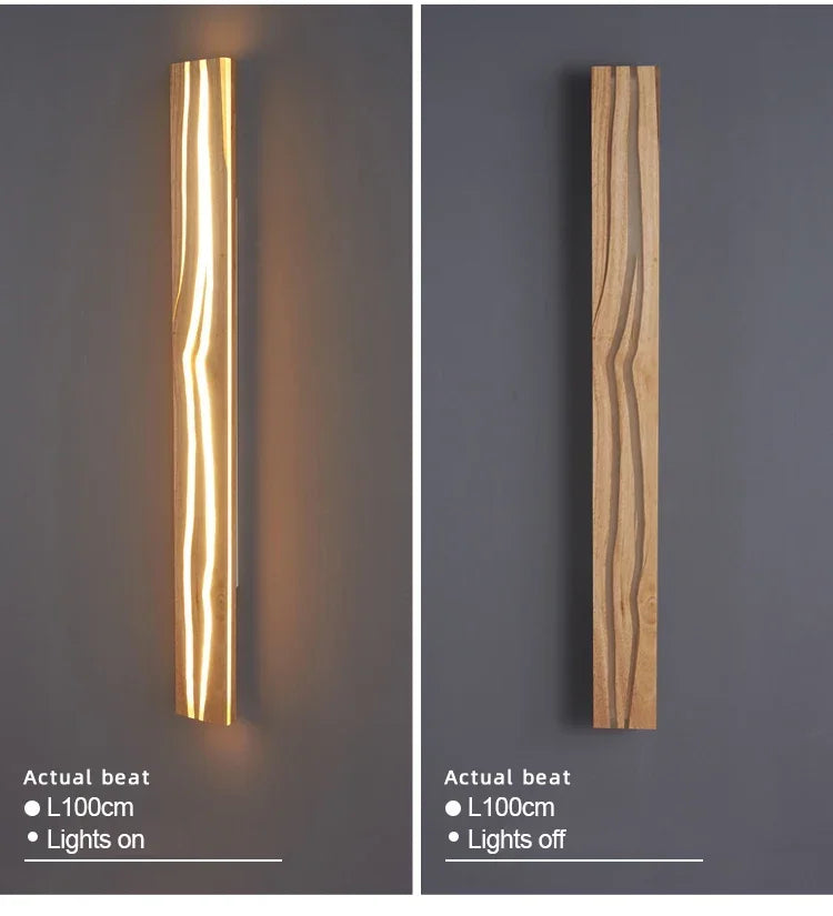 Modern Mirror Led Light Bedside Lamp Wabi Sabi Nordic Cracked Wood Wall Lamp for Living Room Hallway Office Decoration Lamp