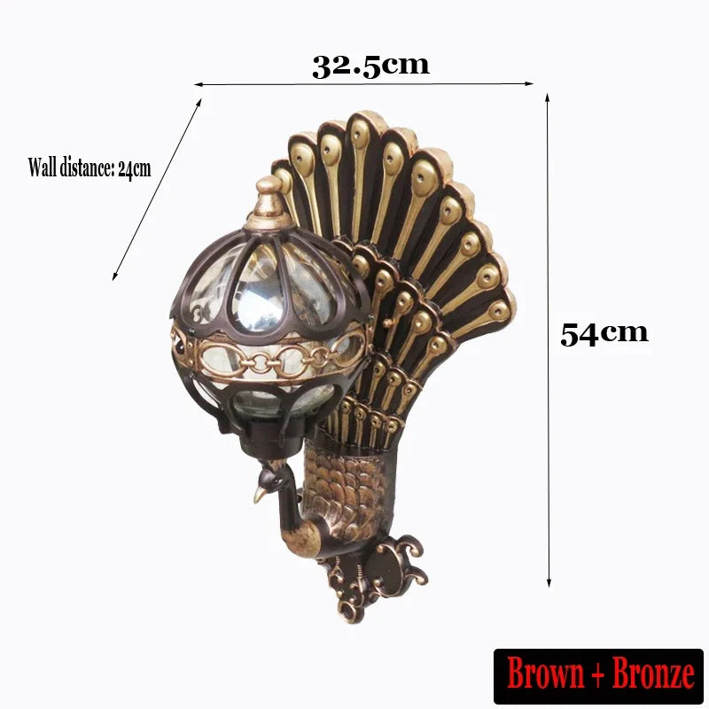 European Style Retro Peacock Wall Lamp Led Hotel Art Wall Lamp Balcony Villa Door Light Suitable For Indoor / Outdoor Lighting