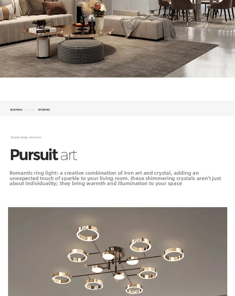 Modern Luxury Nordic Style Aluminum Circle Shaped LED Pendant Light Art Creative Lamp for Living Room Home Decoration Chandelier