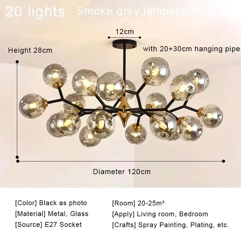 LED Glass Ball Chandelier Pendant Light for Indoor Decorative Lighting - Living Room Bedroom Dining Room