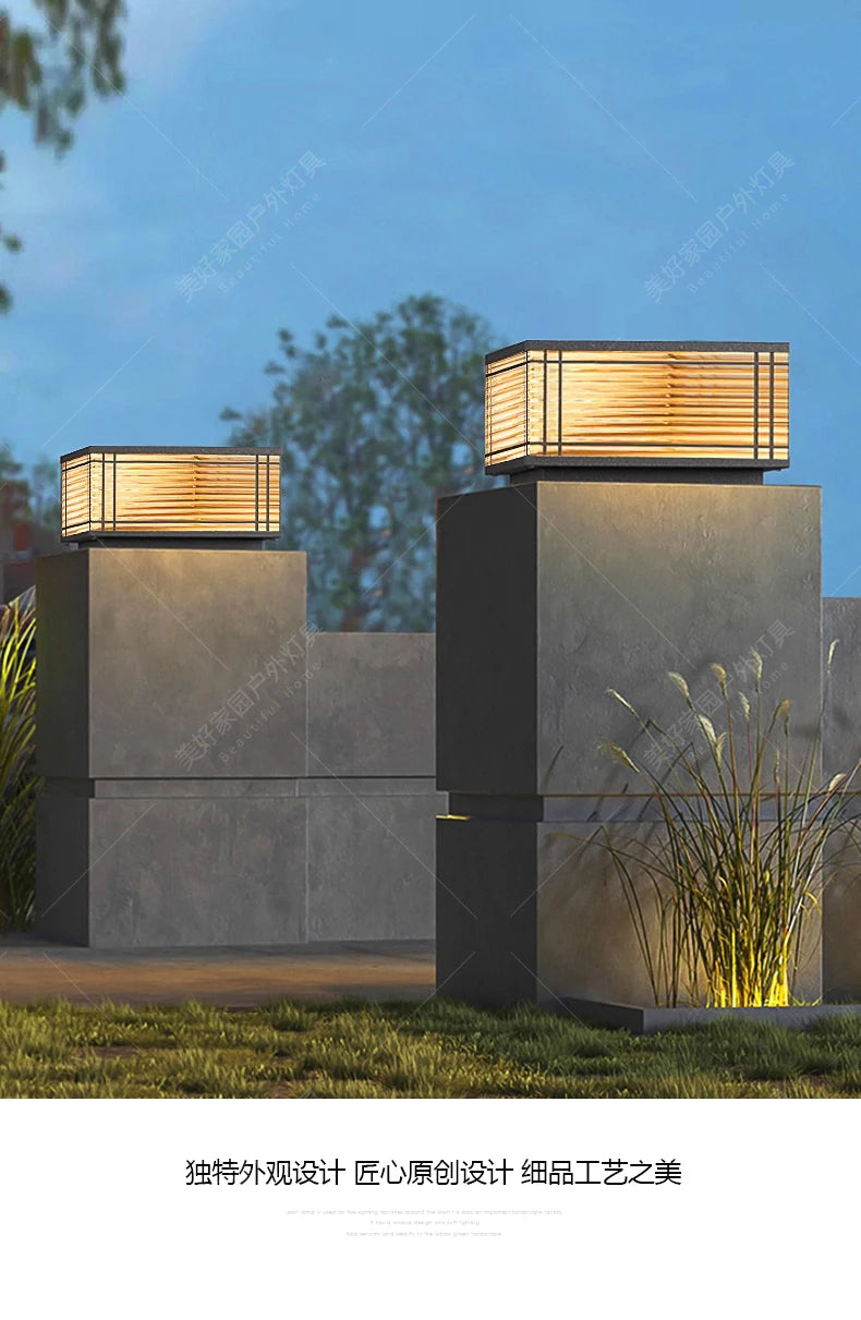 Solar stigma lamp Rural outdoor villa Waterproof lamp Outdoor balcony Garden Stainless steel gate wall lamp