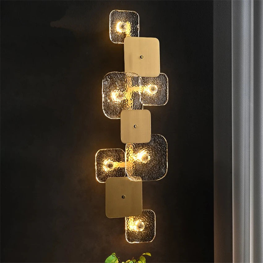 Modern Gold Full Copper Glass Living Room Wall Lamps Hotel Lobby Aisle Villa Bathroom Bedroom Home Art Deco Wall Lights