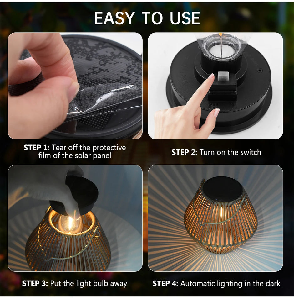Outdoor Solar Rattan Lanterns, Waterproof Hanging Boho Solar Lights for Garden, Patio, Yard, Porch Decorative Lighting