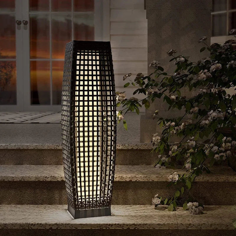 Creative New LED Solar Imitation Rattan Hollow Floor Lamp for Outdoor Courtyard Garden Projection Atmosphere Lighting