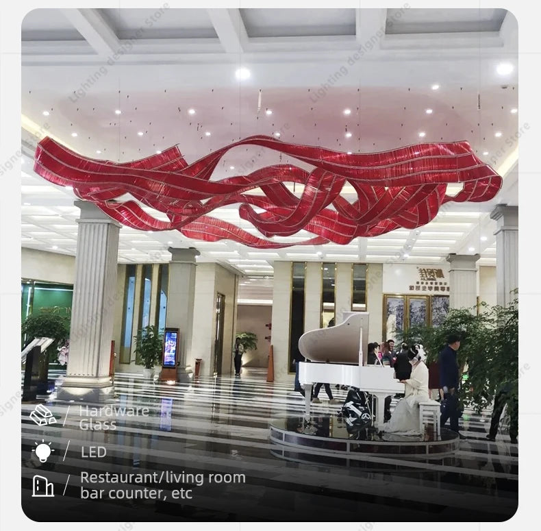 Hotel Living Room Hanging Led Chandelier Hotel Restaurant Large Led Chandelier Modern Pendant Light Glass Lights Lobby