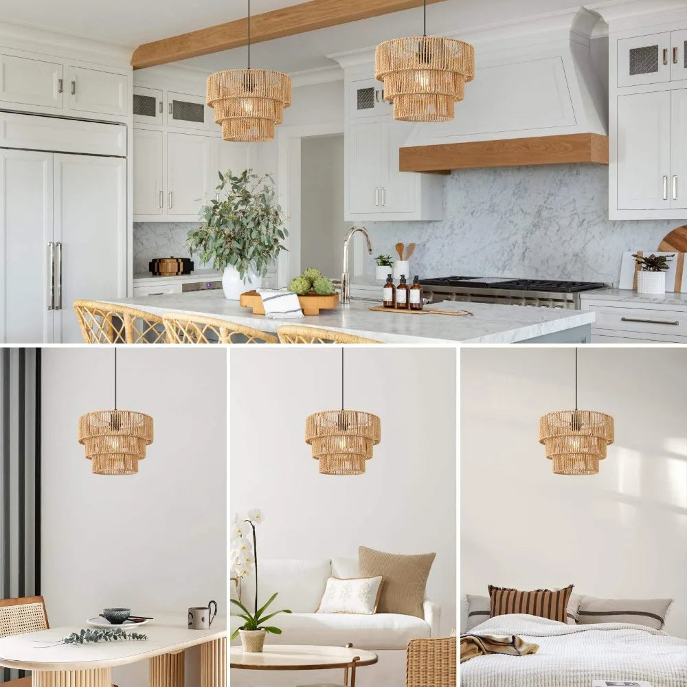 Handmade Natural Hemp Rope Chandelier Lamp Household Wood Woven Light for Homestay Cafe Bar Hotel Teahouse Indoor Decor Light
