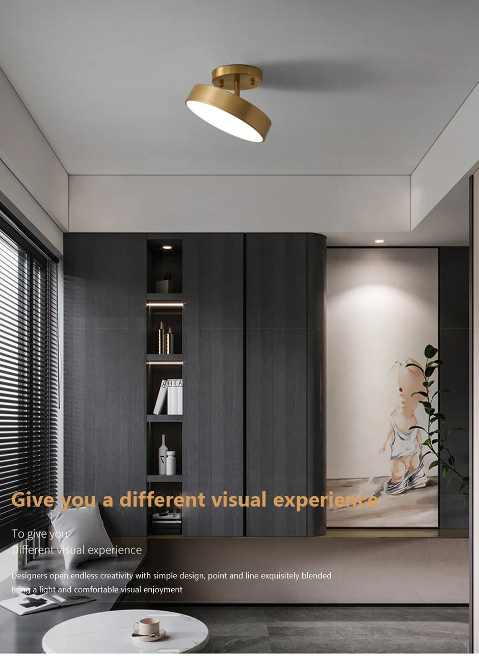 Modern LED Ceiling Light Copper Lamp For Bedroom Living Room Light Nordic Round Gold Black Entryway Corridor Aisle Decor Fixture