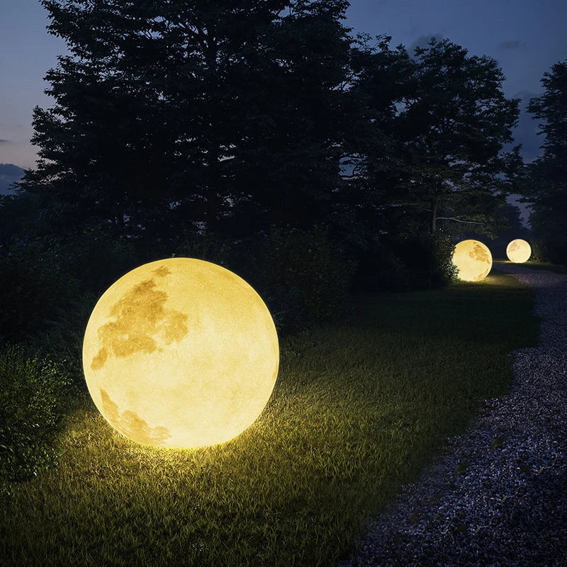 Resin Fiber Outdoor Lunar Lawn Lamp Round Waterproof Atmosphere Lamp Garden Ground Plug Landscape Lighting