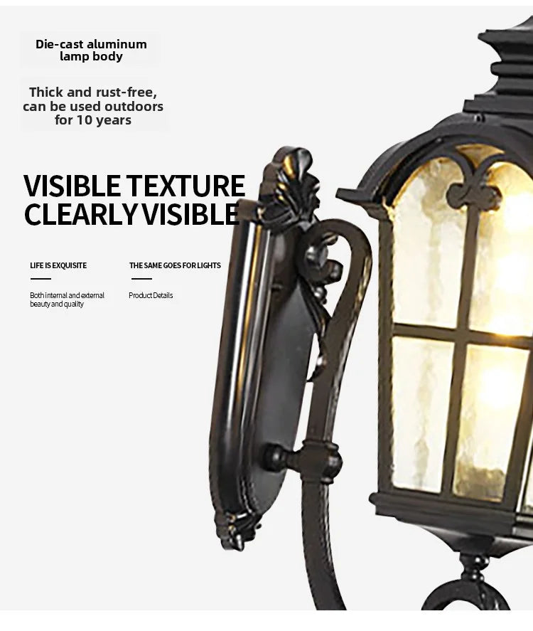 Outdoor Waterproof Wall Lamp For Garden Villa Gate Outdoor European-Style Courtyard Balcony Exterior Wall Lamp Retro Wall Lamp