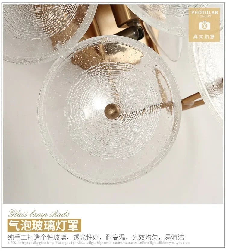 Creative Matte Metal Golden Base with LED Bubble Water Pattern Glass Round Shade Wall Sconce Bedside Lamp