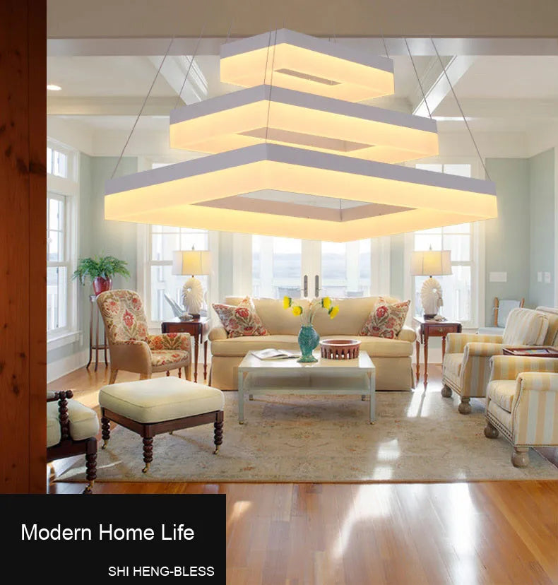 Free Shipping Modern Led Pendant Lights for Dining Room Living Room Rectangle Acrylic Led Pendant Lamp Fixture Lamparas Modernas