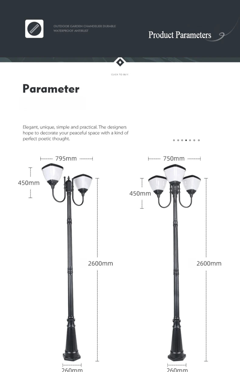 Modern Outdoor Street Lights for Villa Yard Garden Waterproof Aluminum Lamps High Pole Pillar Lamp Landscape Decor Lighting IP65