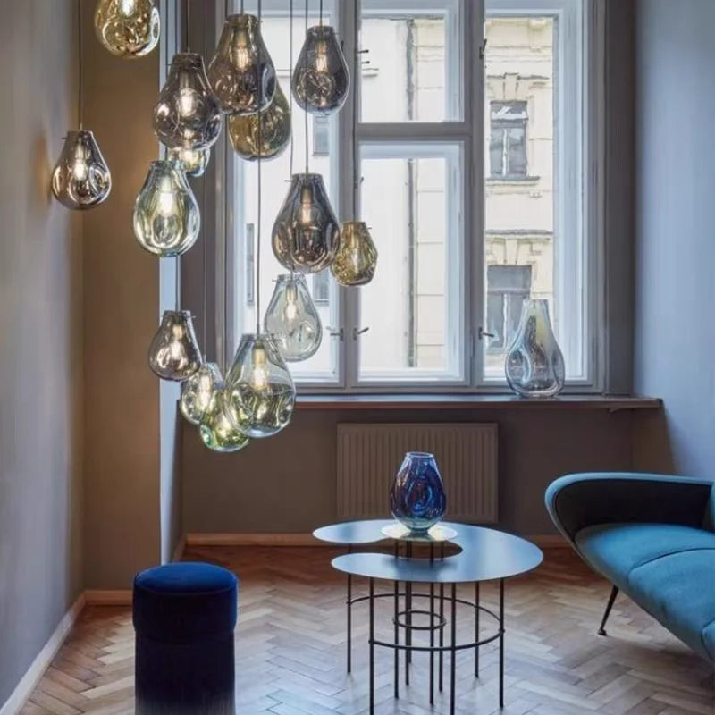 Designer Creative Stained Glass Single Chandeliers, Nordic Simple Bedside Cafe Dining Room Led Small Decorative Lighting