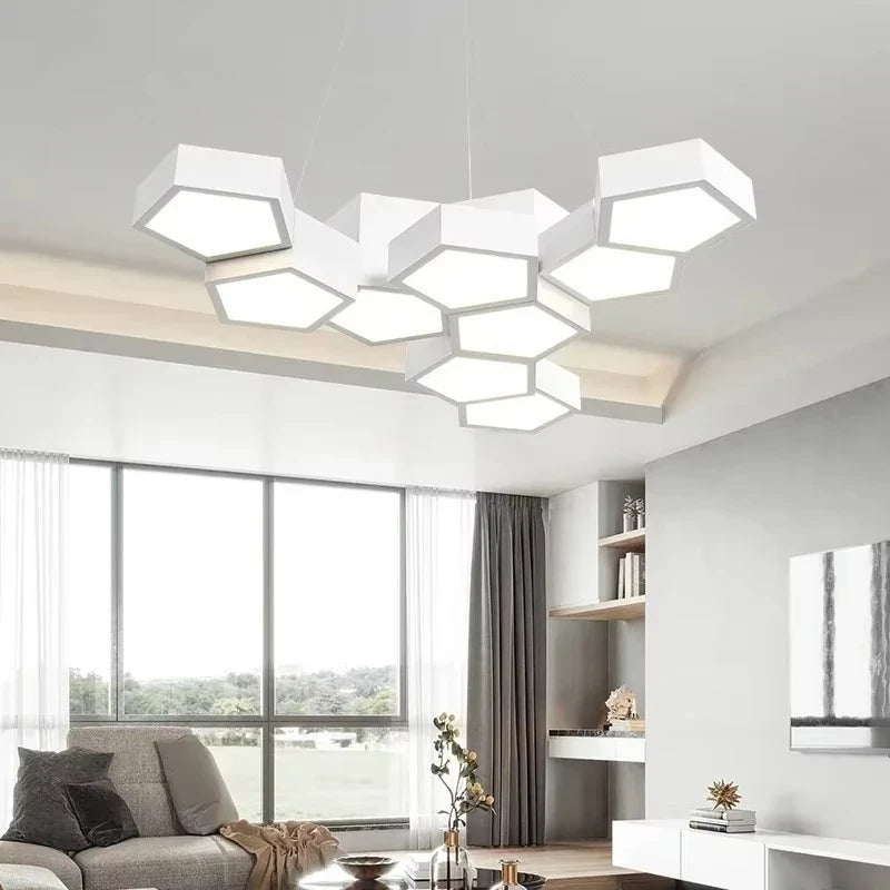 Nordic Designer Combination Honeycomb LED Indoor Ceiling Lamp,Remote Dimming Lustres Living Room Pendant Light Bedroom Decor