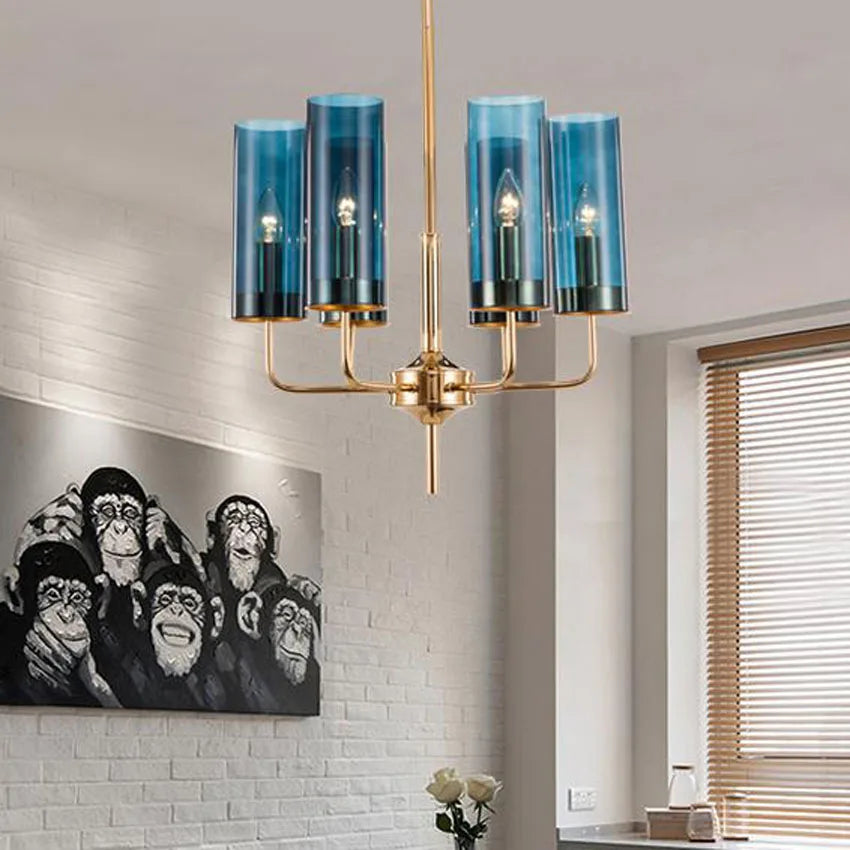 Nordic LED Glass Chandelier Blue/Amber Modern Hanging Lamp Suspension Living Dining Bedroom Pendant Lighting Fixtures
