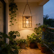 Solar Iron Rattan Outdoor Hanging Lamp Bamboo Pendant Light Warm Ambient Night Glow Garden Patio Balcony Home For Couples