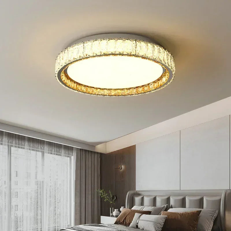 ‌Modern Luxury Dimmable Crystal Ceiling Light K9 Crystals Golden Ring Chandelier for Bedroom Living Room Dining Room LED Fixture