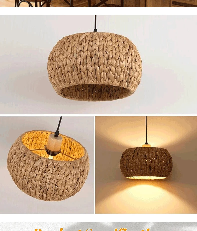 Wicker Rattan Pendant Lamp Teahouse Homestays Decorative Pastoral Retro Pendant Light Kitchen Corridor Bedroom Dining Chandelier
