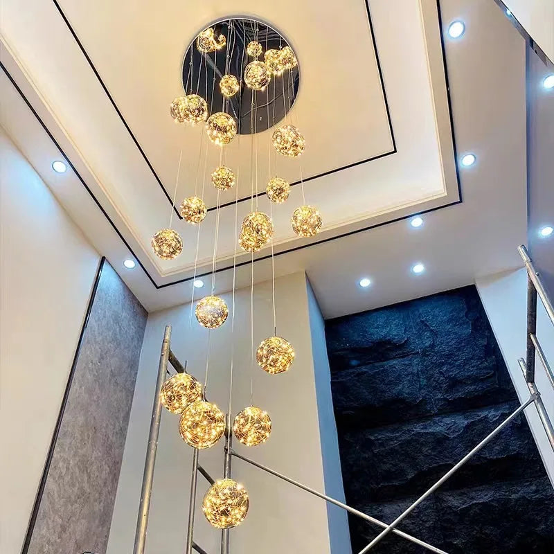 Starry Sky Staircase Chandelier Nordic Design Duplex Corridor Light Pendant Lights Apartment Hall