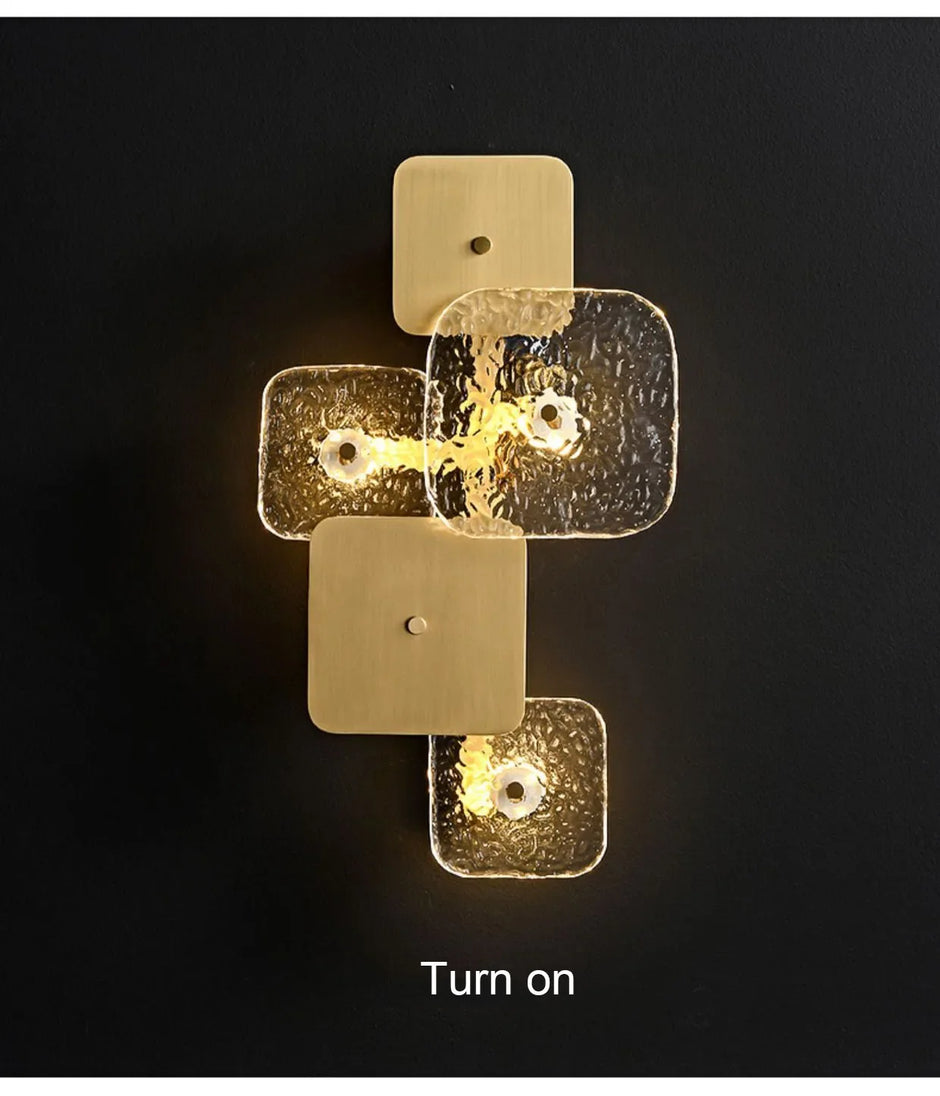 Postmodern Copper Crystal Square Wall Lamp Bedroom Bedside Hotel Villa Indoor Lighting Living Room Background Dector