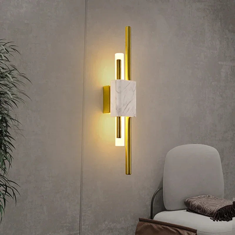 Luxury Green White Marble Wall Lamp Living Room Lobby Bedroom Golden Decor Bedside Sconce Hotel Aisle Staircase Led Light 6W