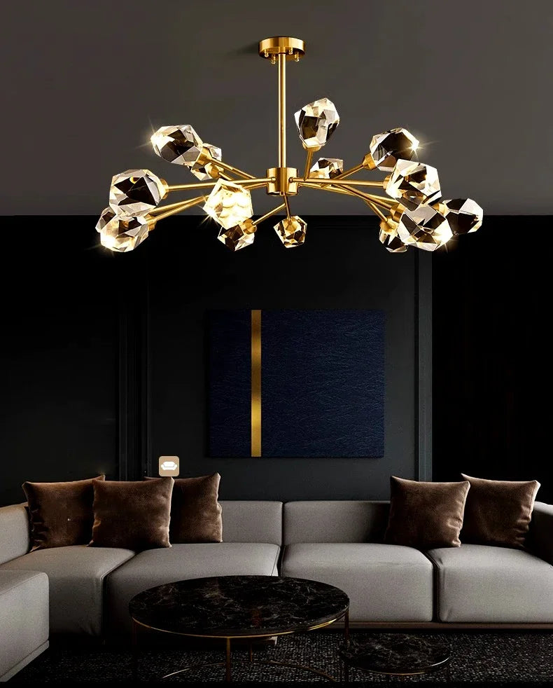 All-copper Molecular Long Crystal Chandelier Light Luxury Creative Post-modern Atmosphere Living Room LED Pendant Lights