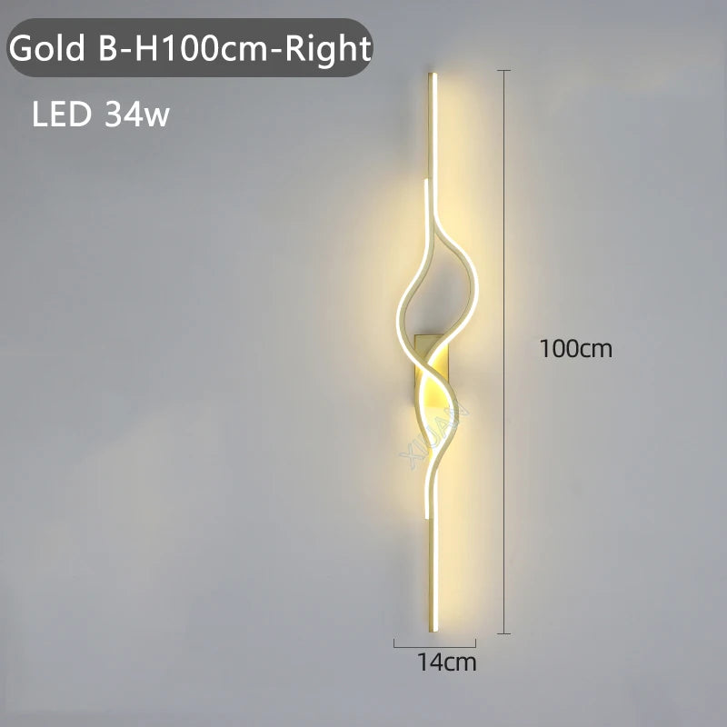Modern Living Room Long Wall Lights with Anlter Design Gold Black TV Background Decorative Wall Lamp for Bedroom Remote Control