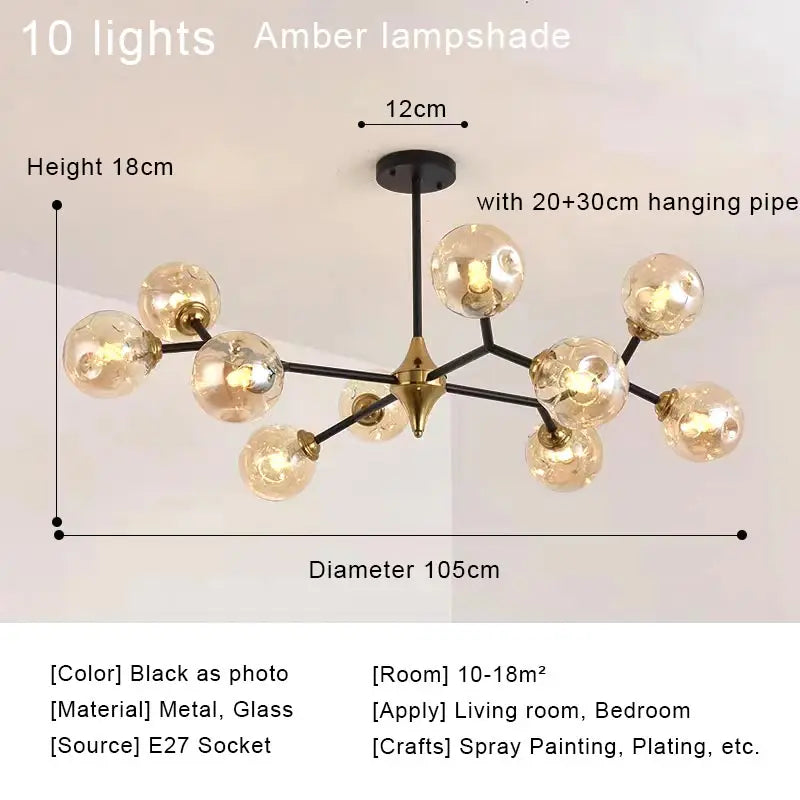 LED Glass Ball Chandelier Pendant Light for Indoor Decorative Lighting - Living Room Bedroom Dining Room
