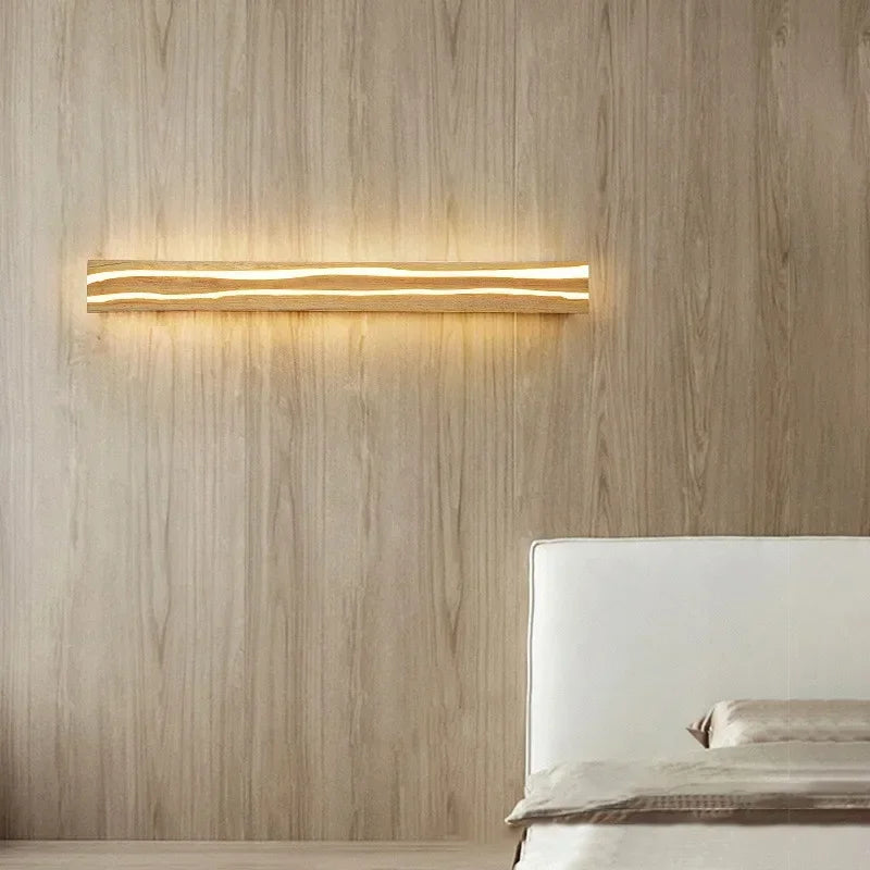 Modern Mirror Led Light Bedside Lamp Wabi Sabi Nordic Cracked Wood Wall Lamp for Living Room Hallway Office Decoration Lamp