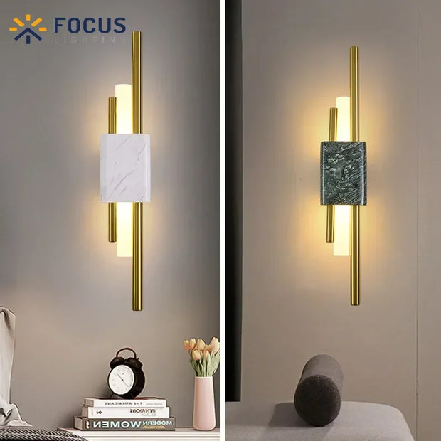 Luxury Green White Marble Wall Lamp Living Room Lobby Bedroom Golden Decor Bedside Sconce Hotel Aisle Staircase Led Light 6W