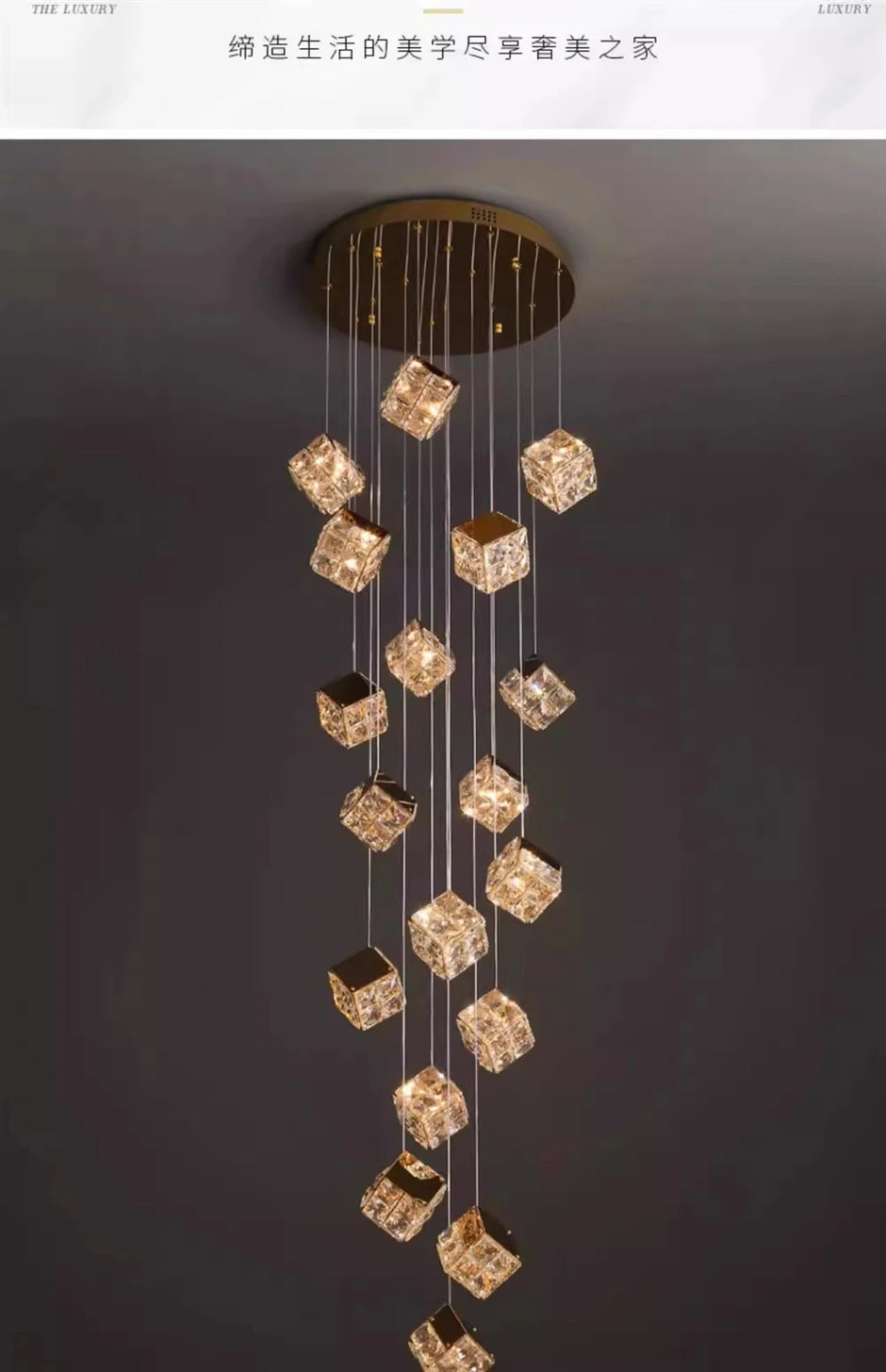 Stair chandelier long chandelier Rubik's cube creative personality light crystal lamp duplex villa loft apartment