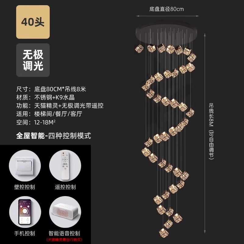 Stair chandelier long chandelier Rubik's cube creative personality light crystal lamp duplex villa loft apartment