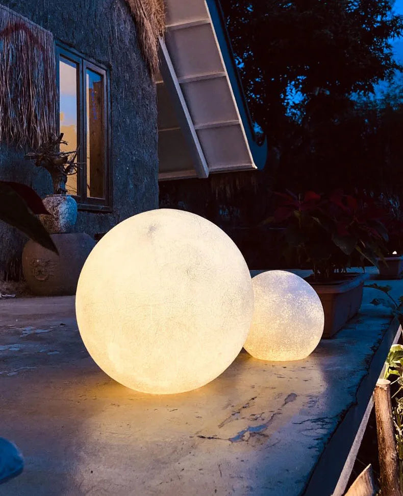 Resin Fiber Outdoor Lunar Lawn Lamp Round Waterproof Atmosphere Lamp Garden Ground Plug Landscape Lighting