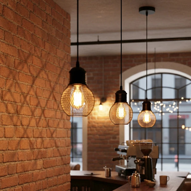 Vintage restaurant pendant light corridor cement column forged iron lampshade LED E27 coffee shop home decoration pendant light