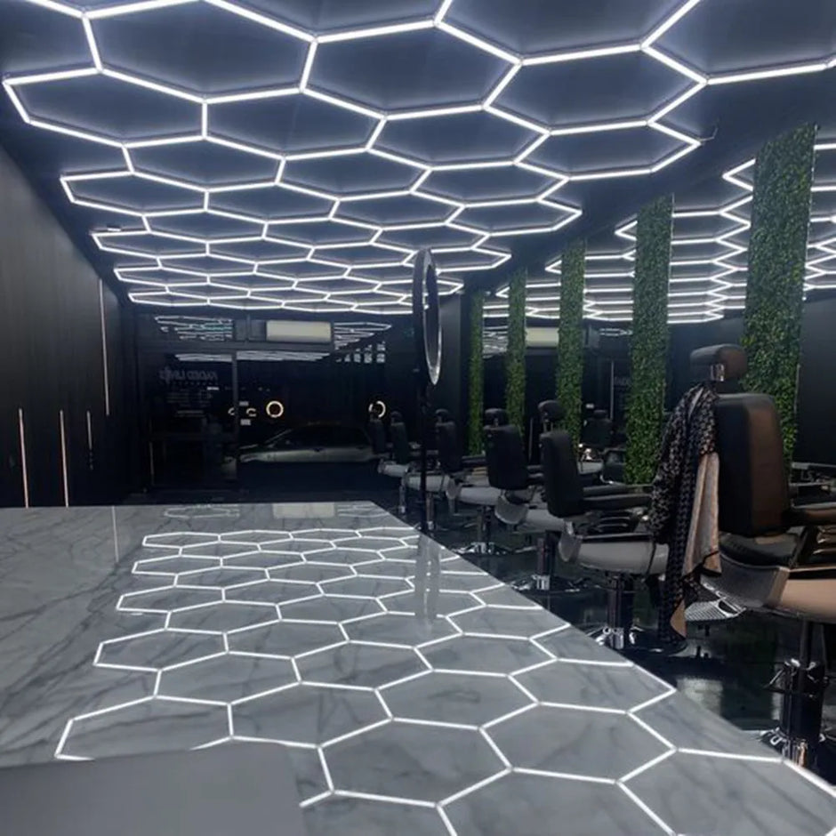 Hexagon LED Light for Garage Ceiling Auto Car Body Repair Workshop Barbershop Hair Salon Gym - Customized Lighting Lamp