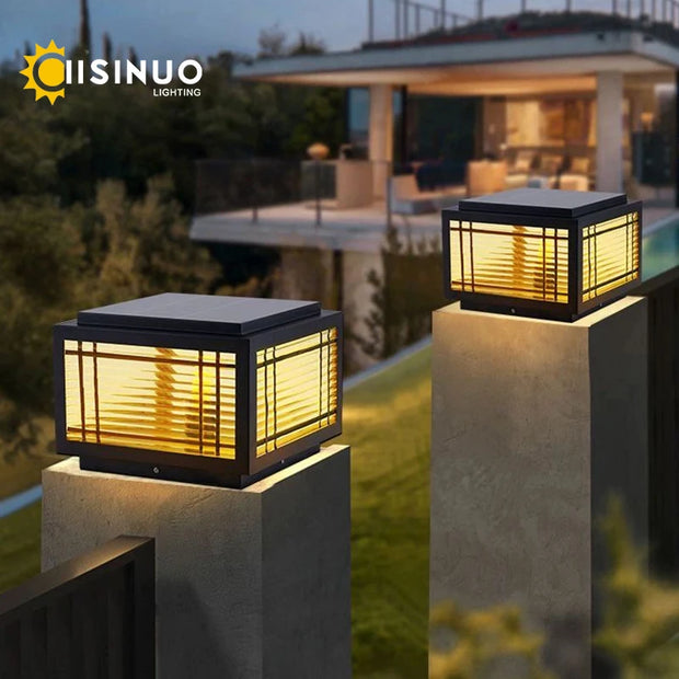 Solar-Powered Post Light Waterproof Outdoor Garden Landscape Lamp Energy-Efficient Square Dusk-to-Dawn Sensor for Fence Gate Dec