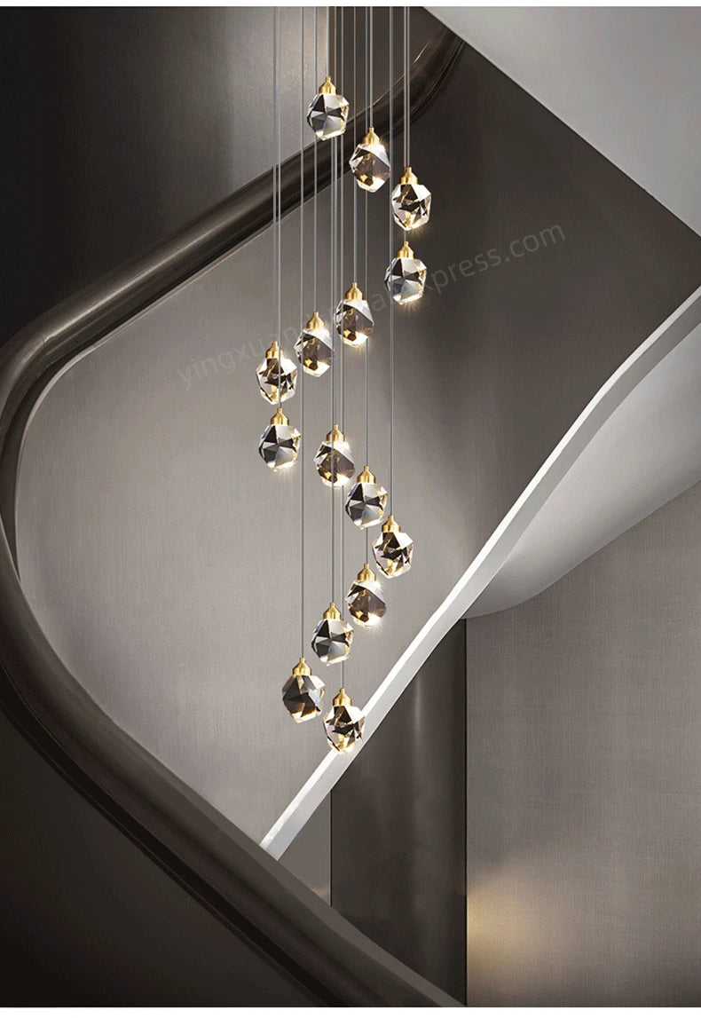Nordic Crystal Chandelier for Living Room Villa Ceiling Chandeliers Duplex Loft Hanging Lamps Stairscase Suspended Pendant Lamps