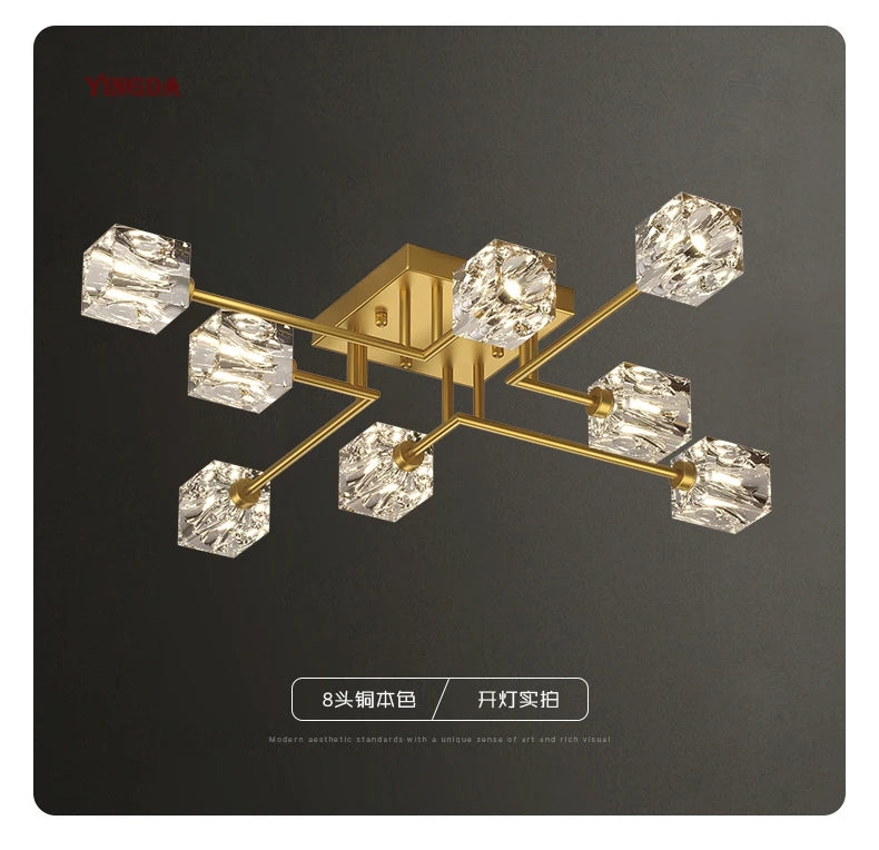 Light Luxury All Copper Living Room Ceiling Lamp, High-end Crystal Lamp, Creative Bedroom Lamp, Minimalist Dining Room Lamp