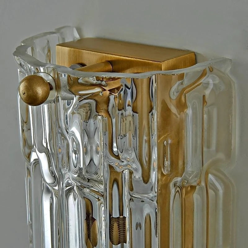 Nordic Cylindrical All Copper LED Wall Lamps Ripple Glass Lampshade Living Room Bedroom Restaurant Corridor Sconces Light