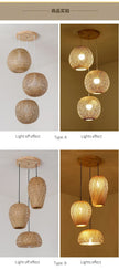 Japanese Chandelier Natural Bamboo Rattan Pendant Lights Handmade Weaving Hanging Lamps Wicker Shades E27 Lighting Suspension