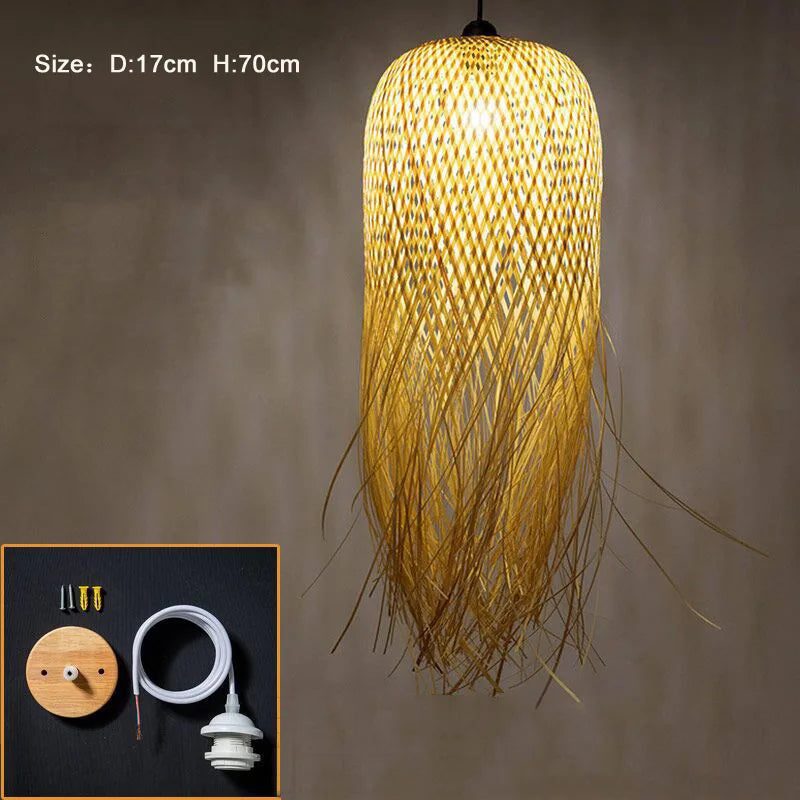Southeast Asian Individuality Hand Woven Bamboo Chandelier Chinese Lamps Tea Room Restaurant Hotel Artistic Modeling Lampshade