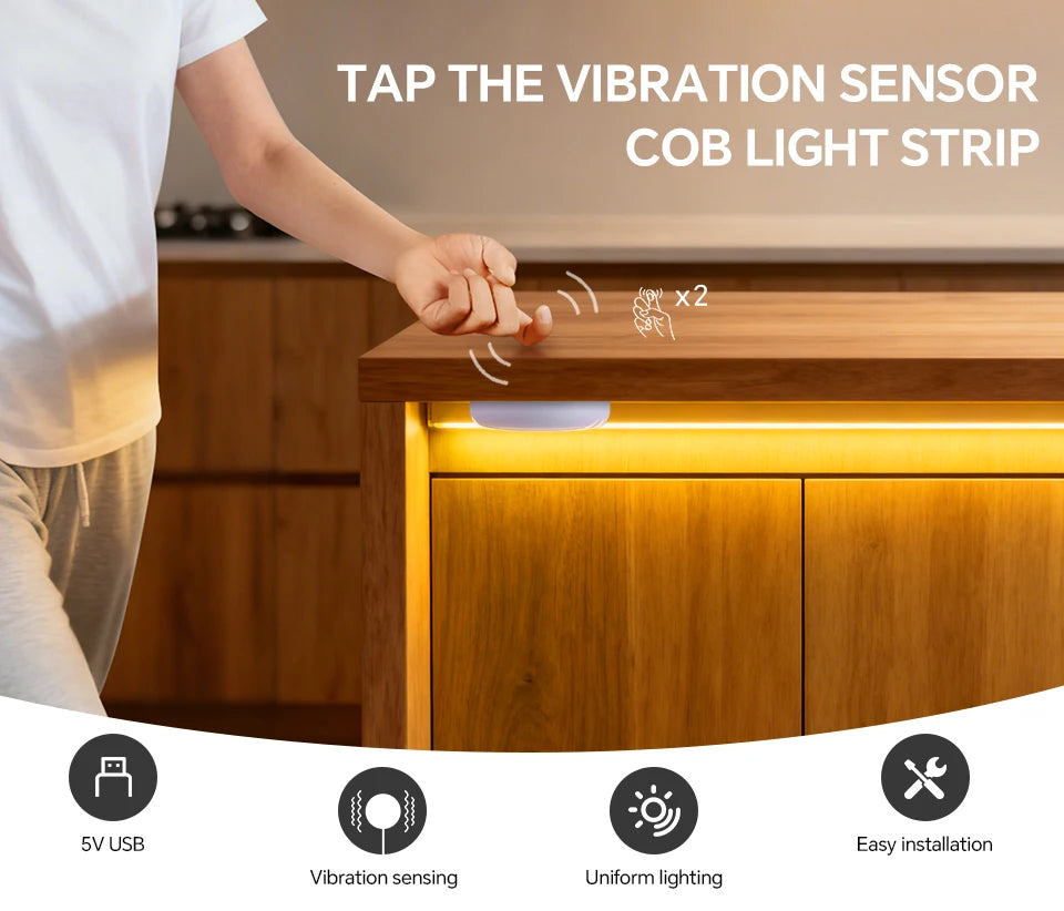 USB Power COB Tape with Tap-twice Vibration Sensor Switch Hight Brightness 320LEDs/M for Dressing Table Makeup Mirror Backlight