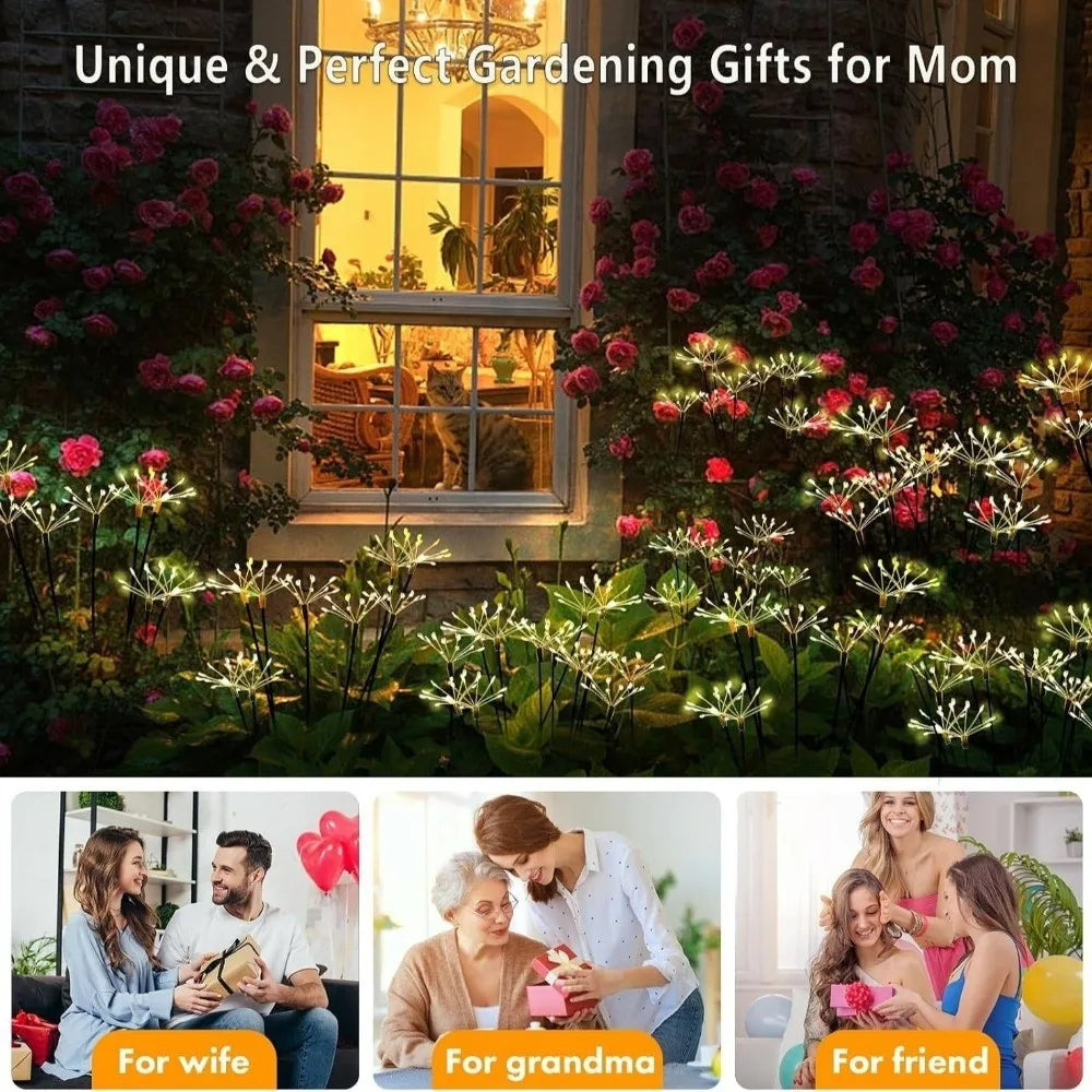 6/810 Heads Solar Light Waterproof Sparkling Stars LED Floral Firework 2 Modes Switching Ground Mounted Landscape Lighting