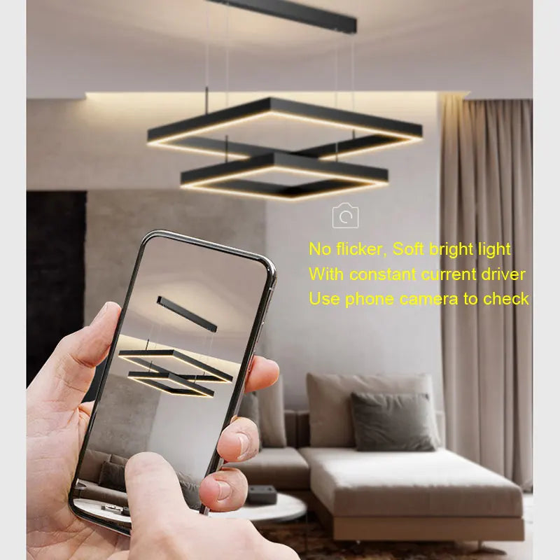 2026 LED Square Pendant Light For Dining Room Bedroom Living Room Home Loft Decor Modern Black Aluminum Hanging Lamp